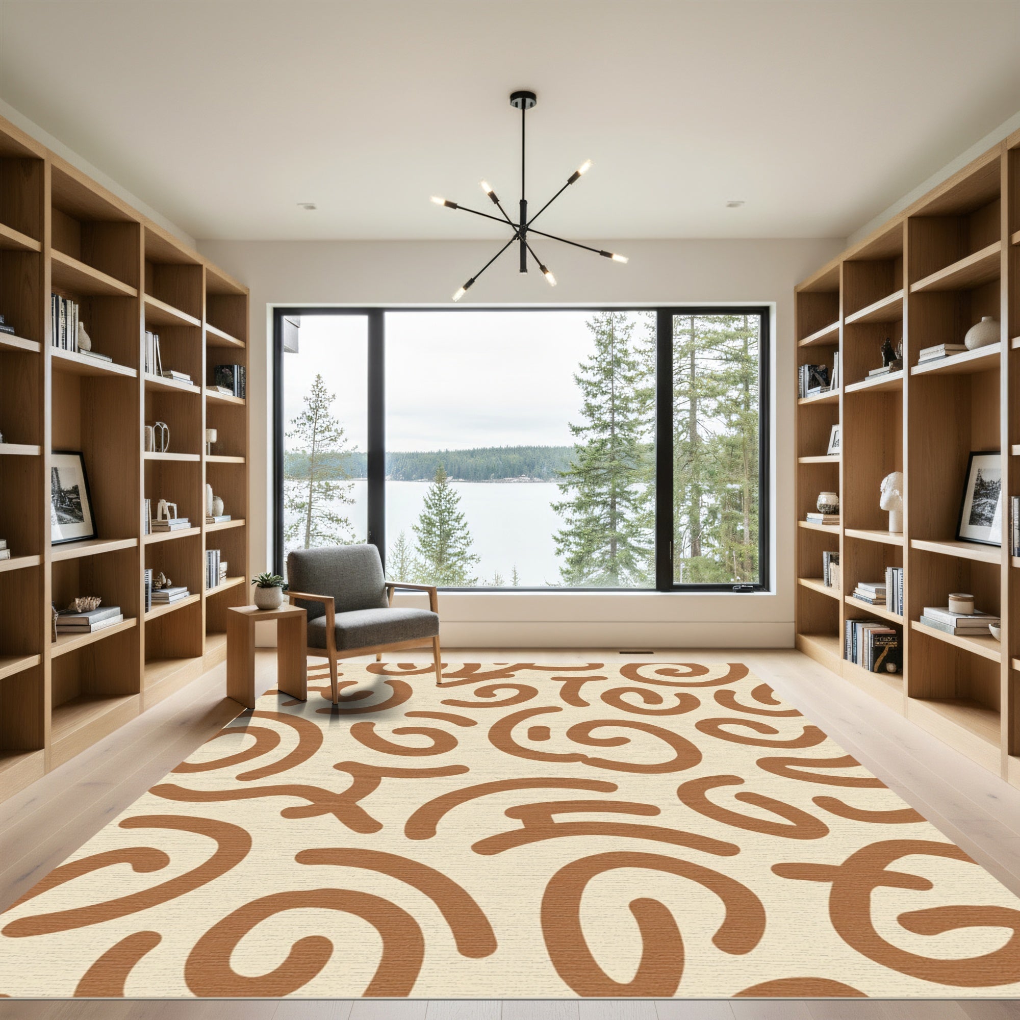Earthy Brown Abstract Swirls Rug