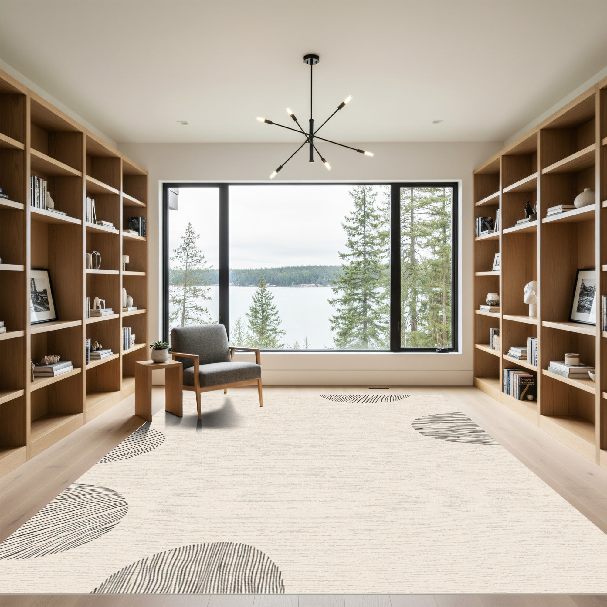 Minimalist Beige Abstract Circles Rug