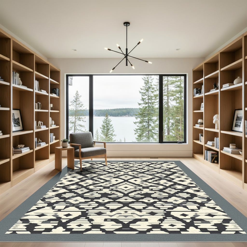 Monochrome Geometric Tribal Diamond Rug