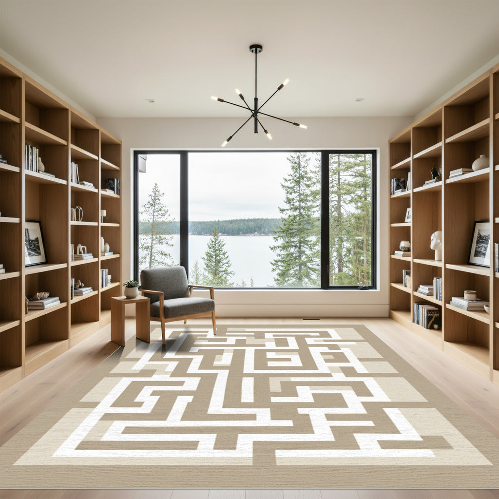 Neutral Tones Geometric Labyrinth Layout Rug