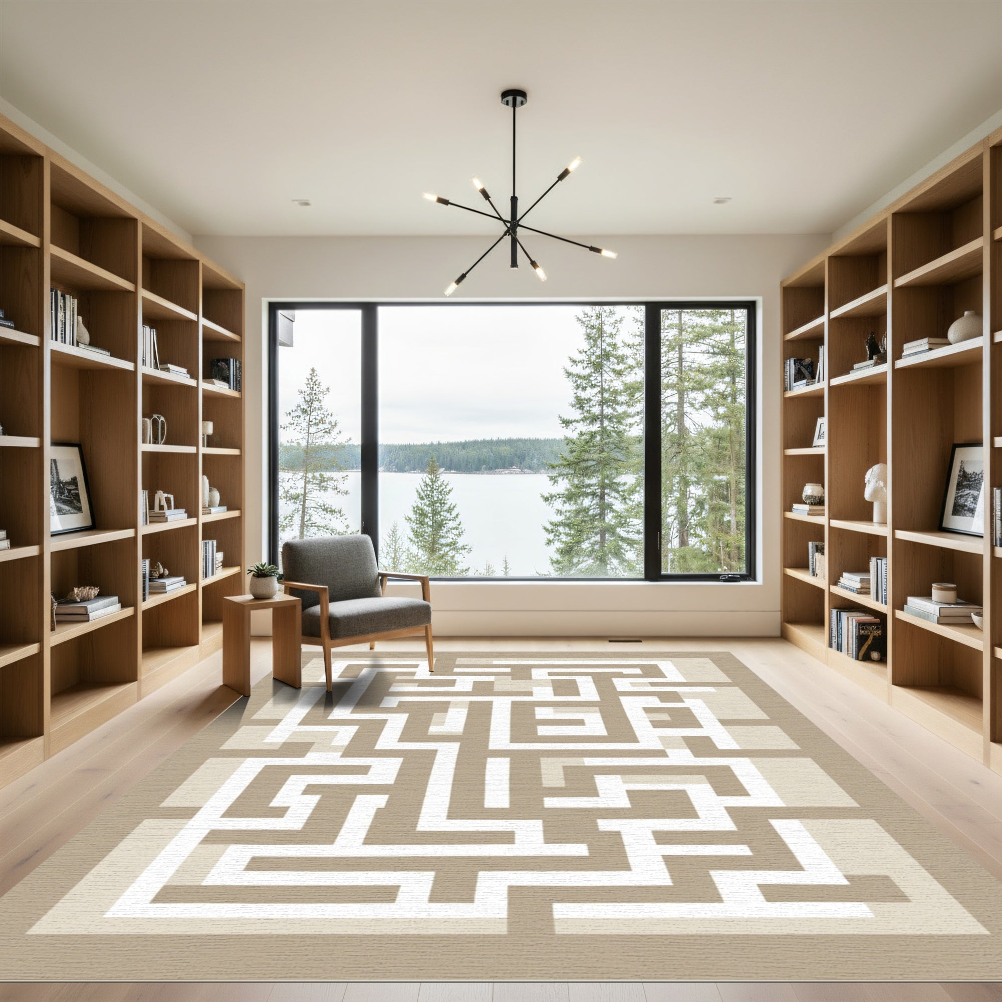 Neutral Tones Geometric Labyrinth Layout Rug