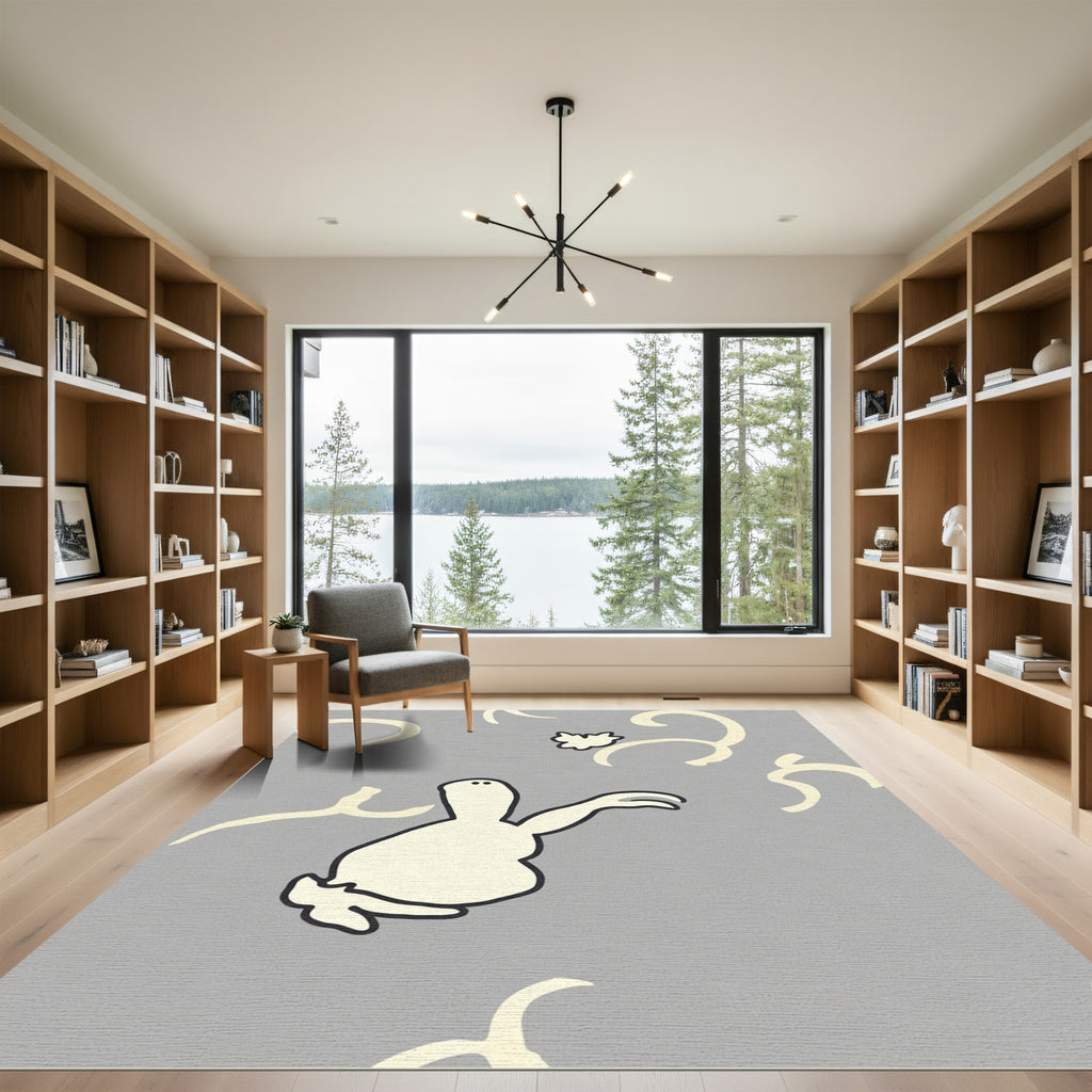 Whimsical Cream Creature Gray Swirl Rug
