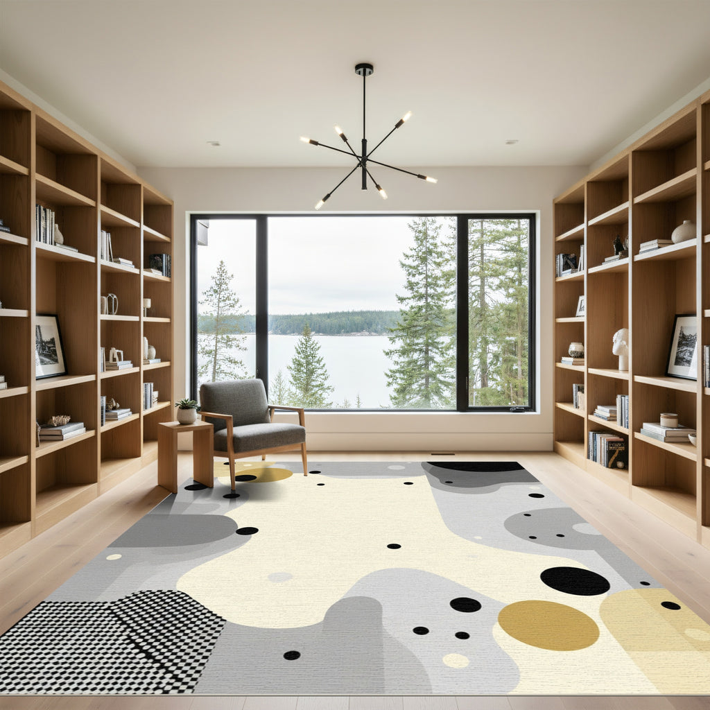 Artistic Abstract Geometric Circles Cream Rug