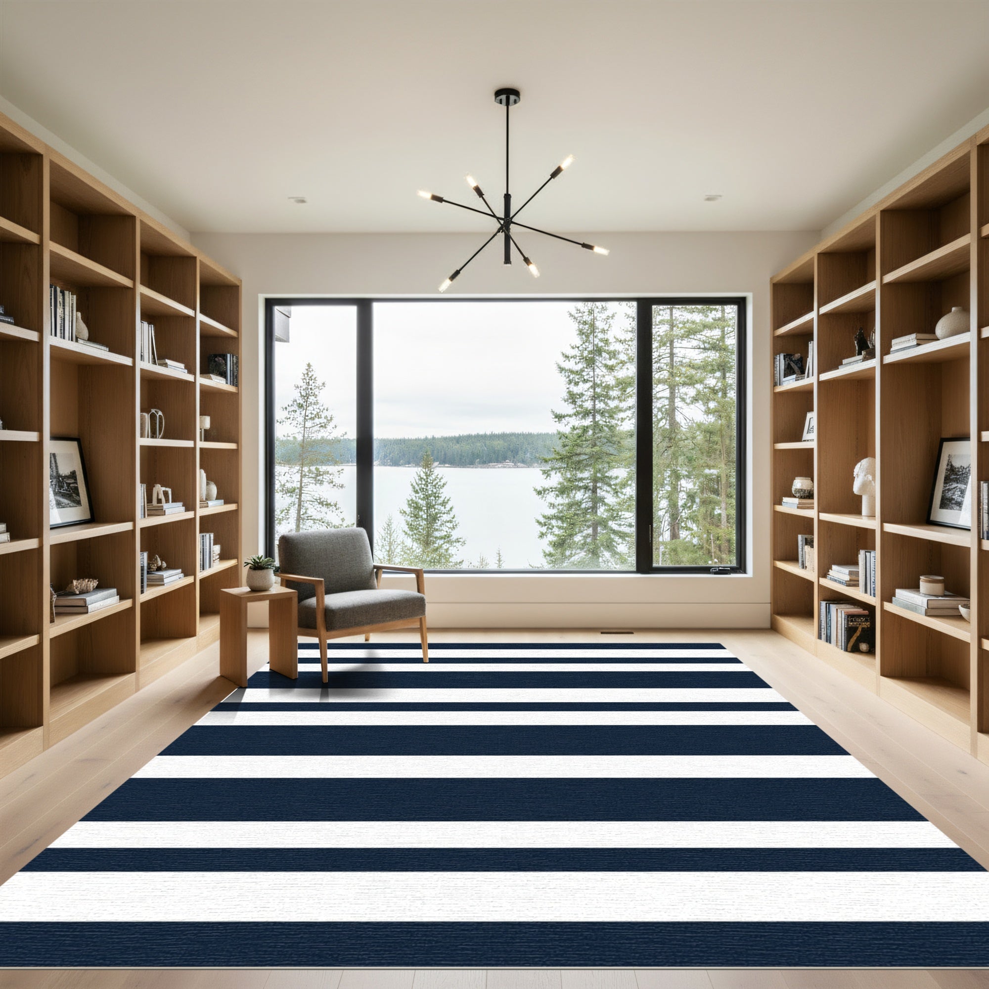 Classic Navy White Stripe Repeat Rug