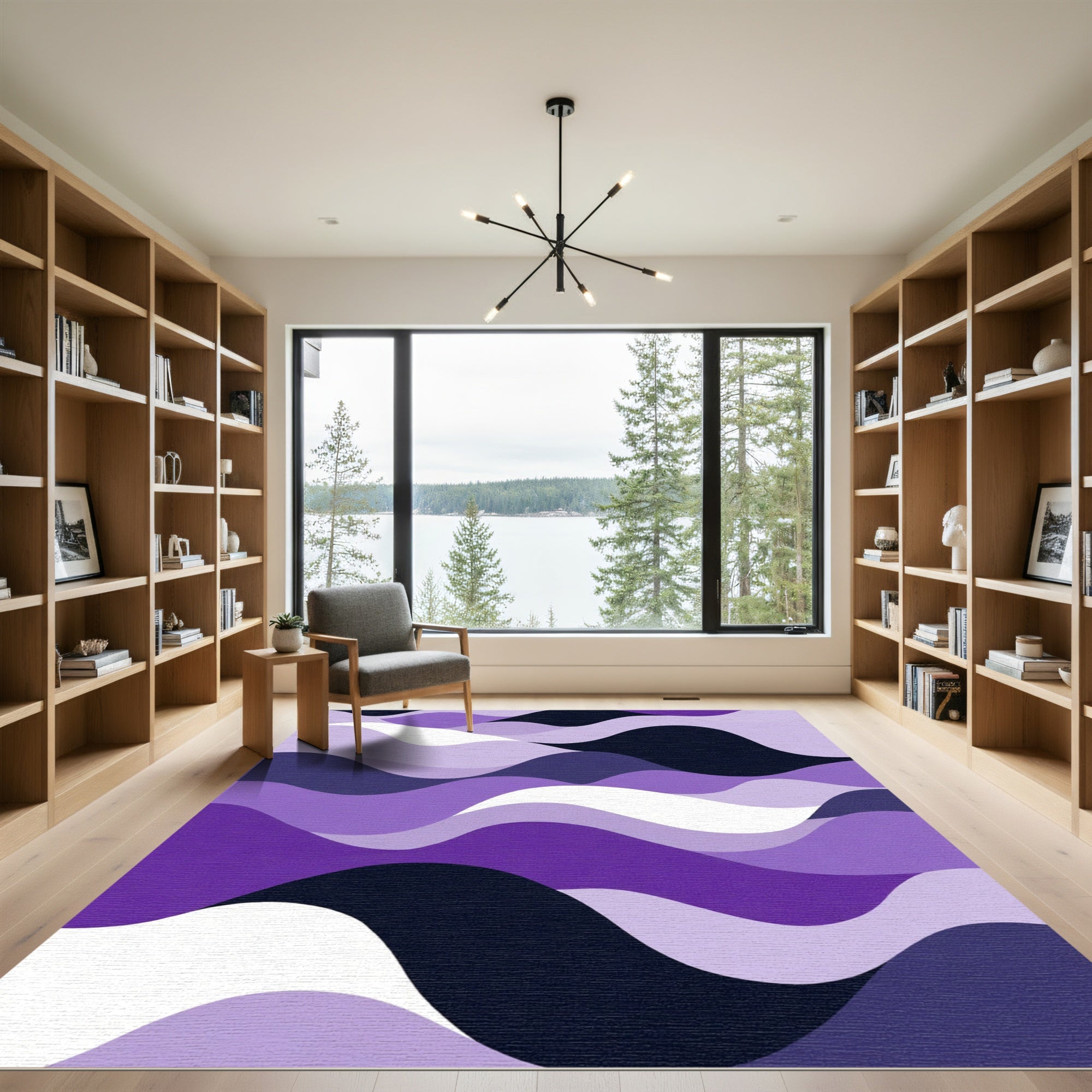 Purple Abstract Wave Flow Rug