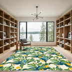 Bold Green Orange Floral Organic Rug