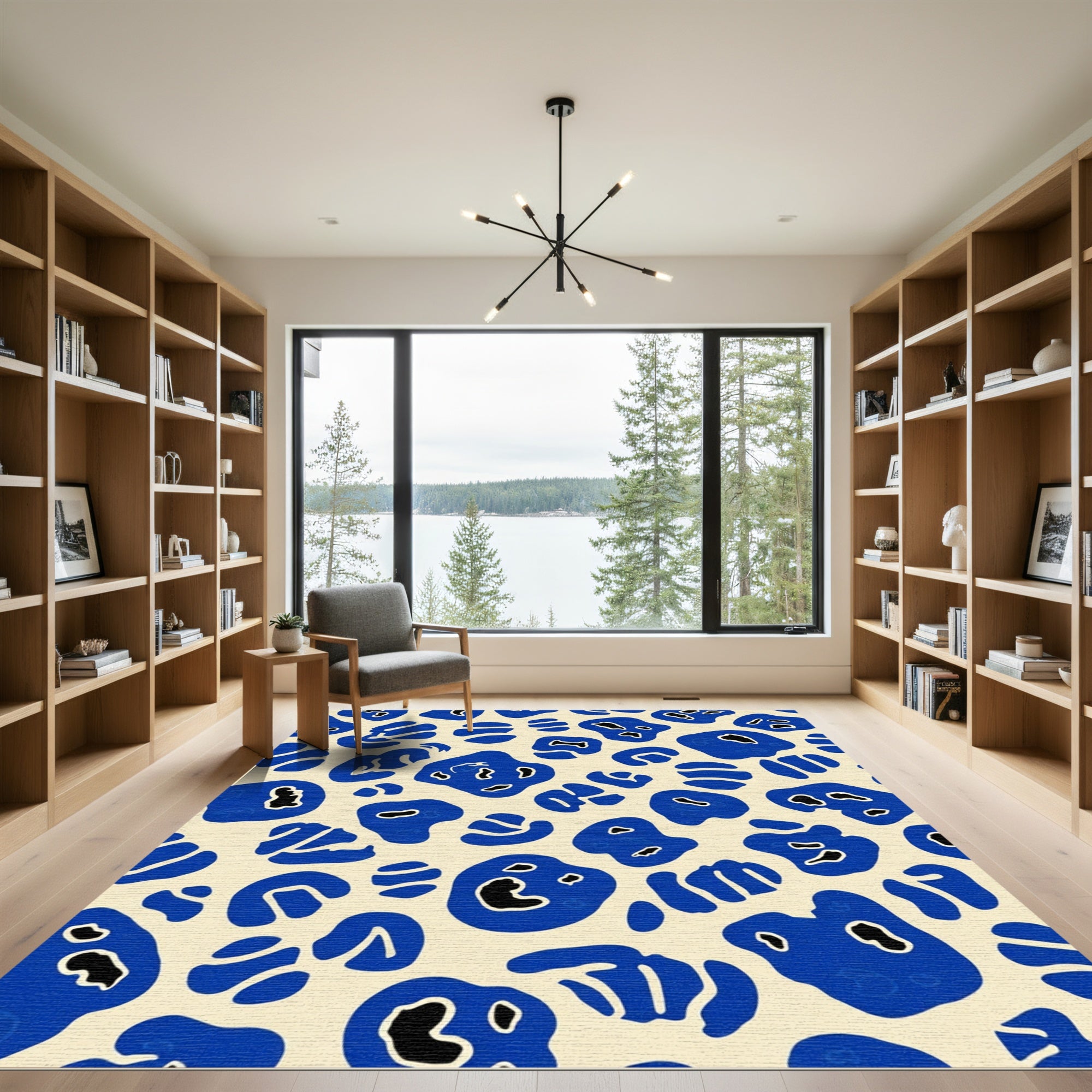 Bold Blue Amoeba Organic Shapes Rug