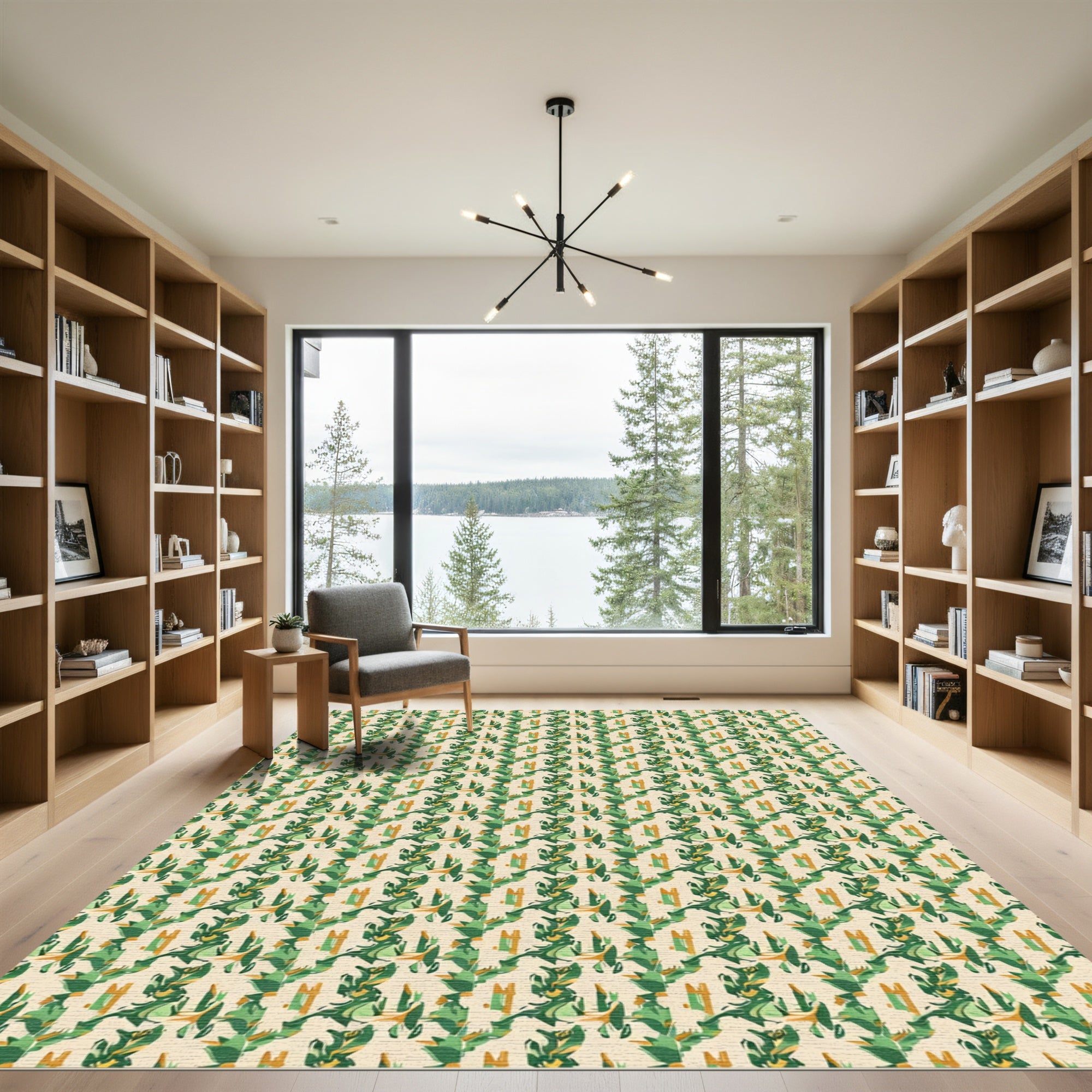 Emerald Green Abstract Leaf Collage Rug