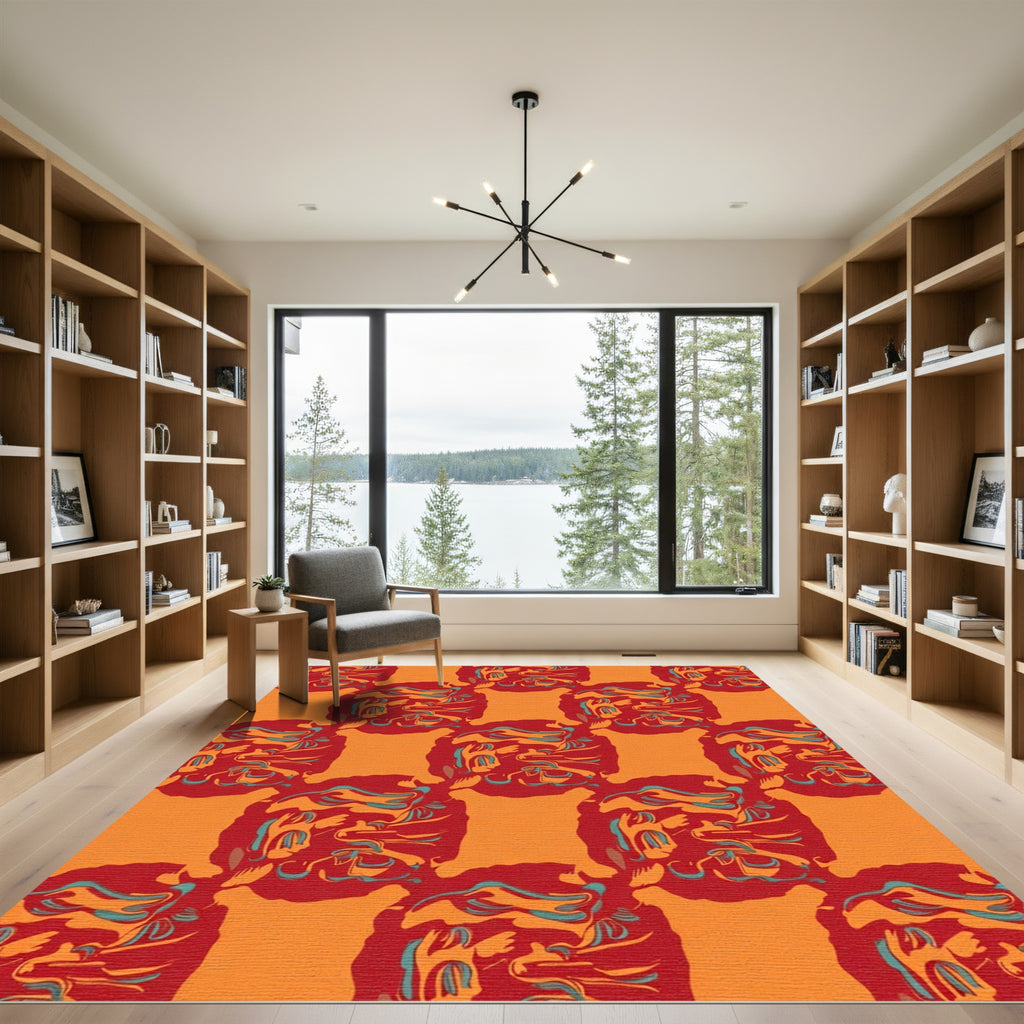 Vibrant Red Orange Swirls Round Rug
