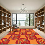Vibrant Red Orange Swirls Round Rug