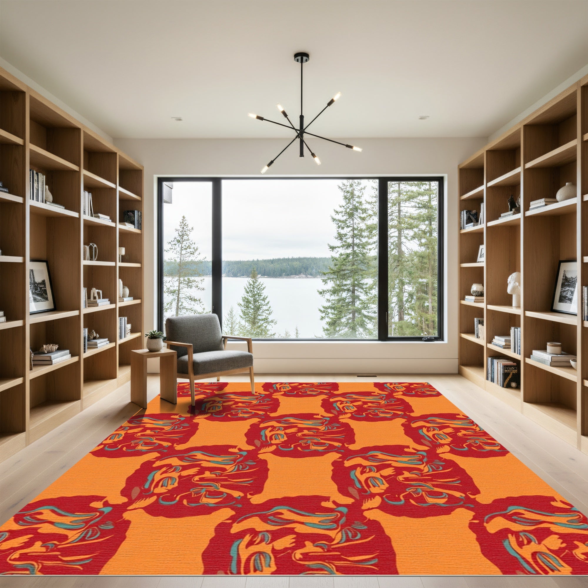 Vibrant Red Orange Swirls Round Rug