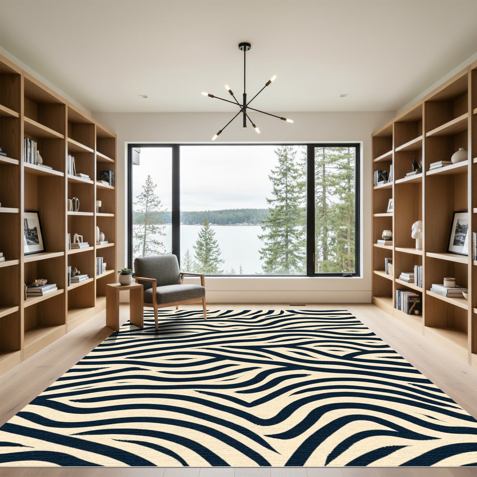 Black Cream Wavy Stripes Rug