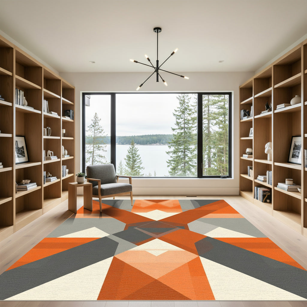 Geometric Orange Gray Diamond Overlay Rug