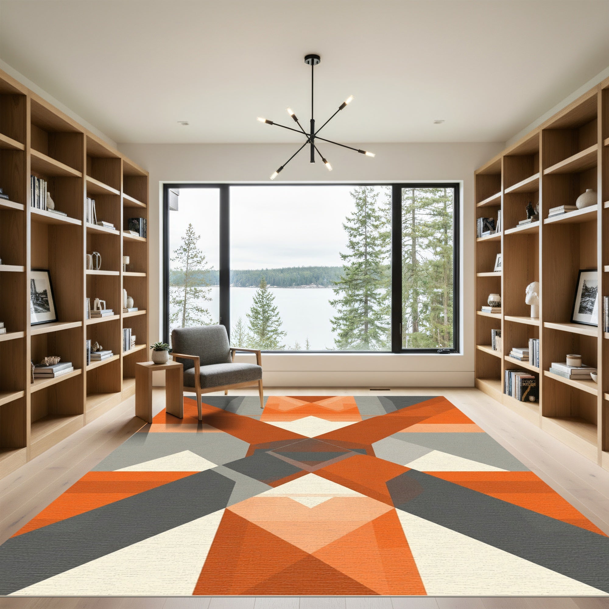 Geometric Orange Gray Diamond Overlay Rug