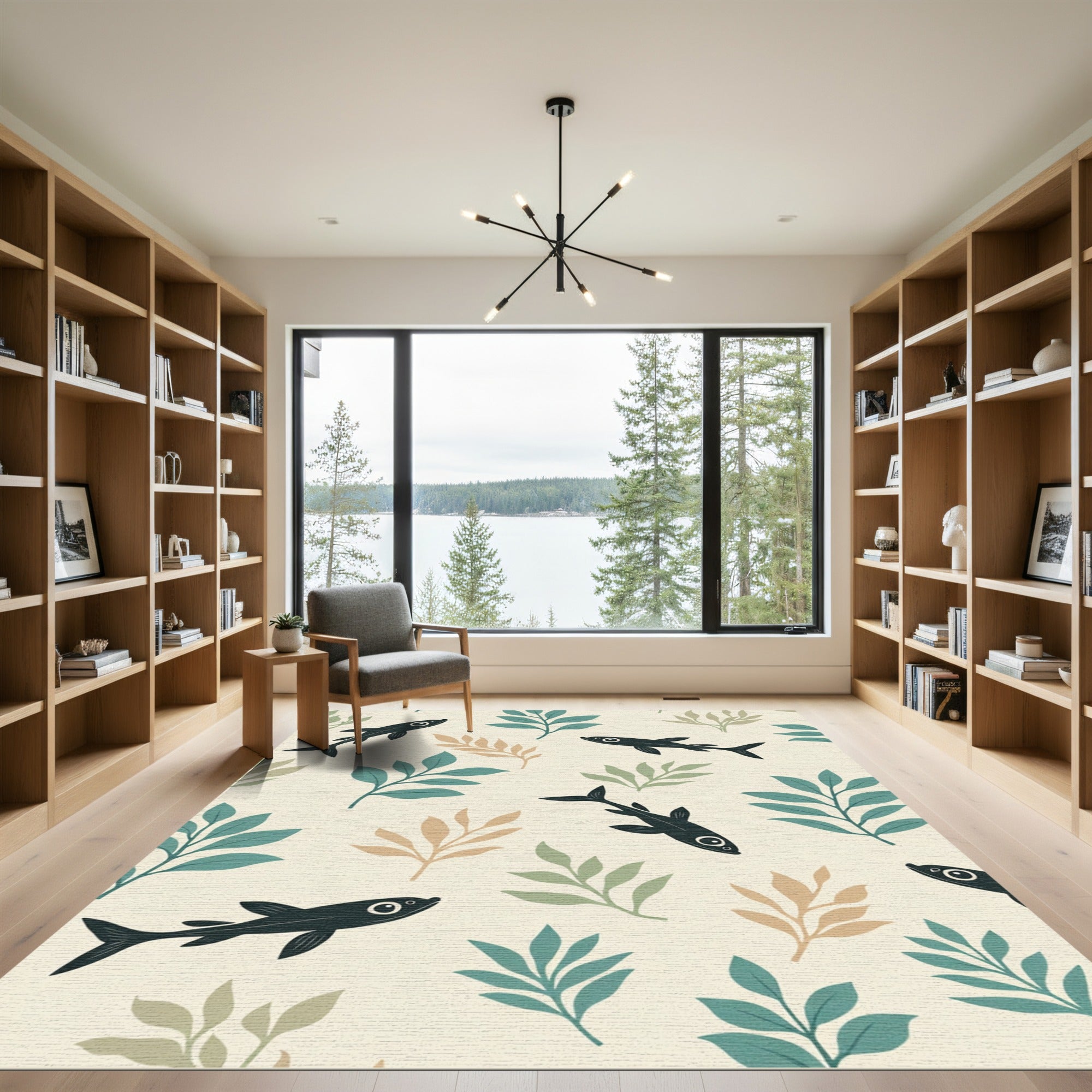 Dark Fish Botanical Arrangement Rug