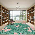 Soft Pink Floral Green Foliage Arrangement Rug