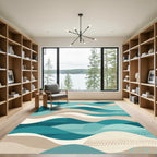 Modern Teal Tan Wave Layers Rug