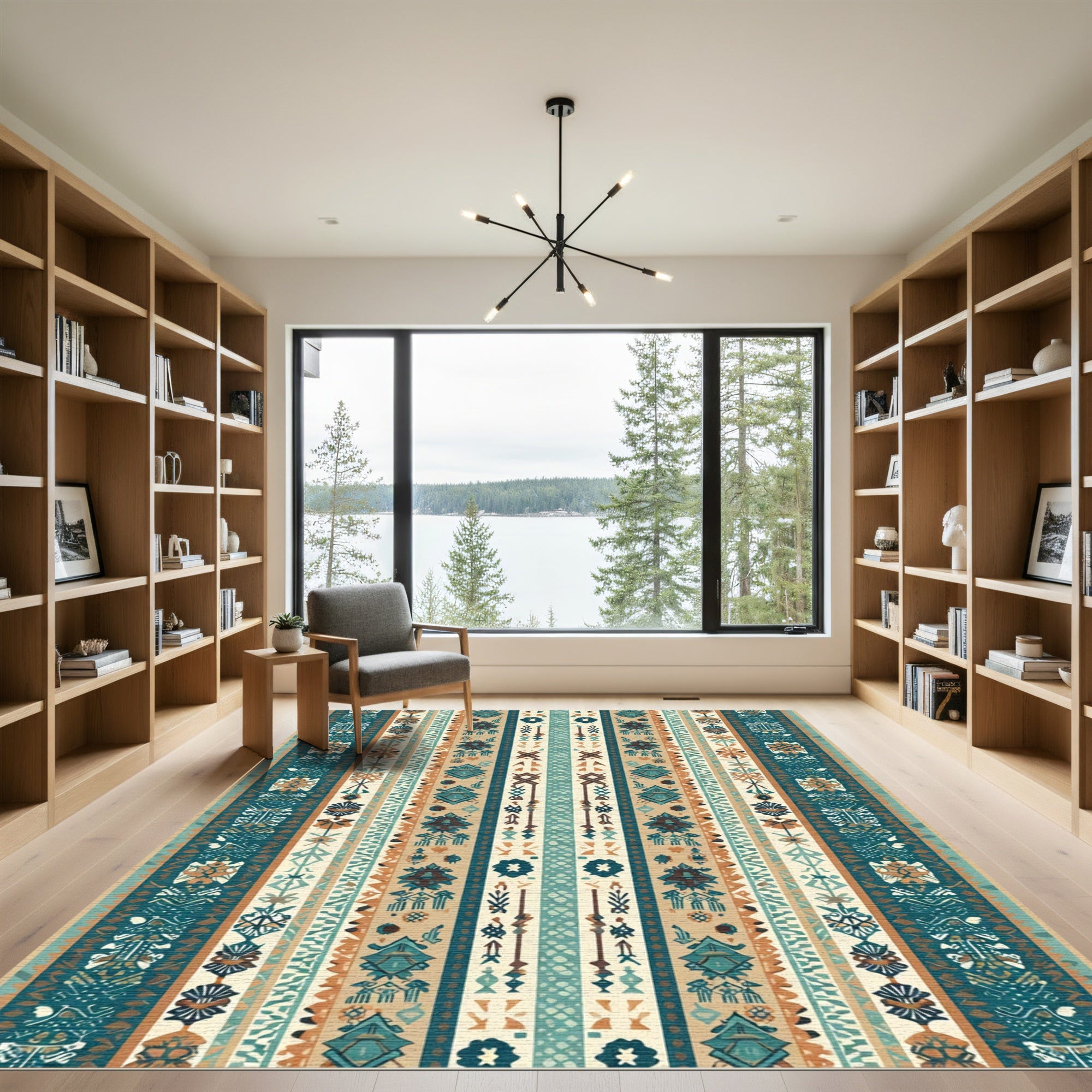 Coastal Turquoise Tribal Striped Loom Rug