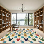 Retro Abstract Figures Cream Background Rug