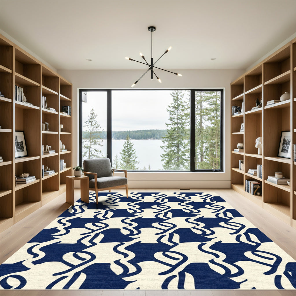 Navy Ivory Interlocking Abstract figures Rug