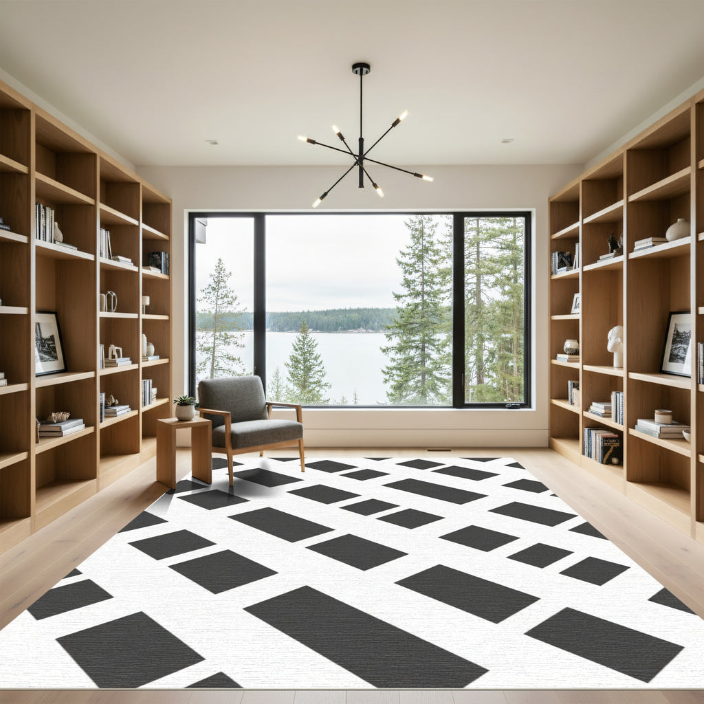 Gray Geometric Dash Interlock Rug