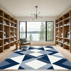 Deep Blue And White Geometric Diamond Rug