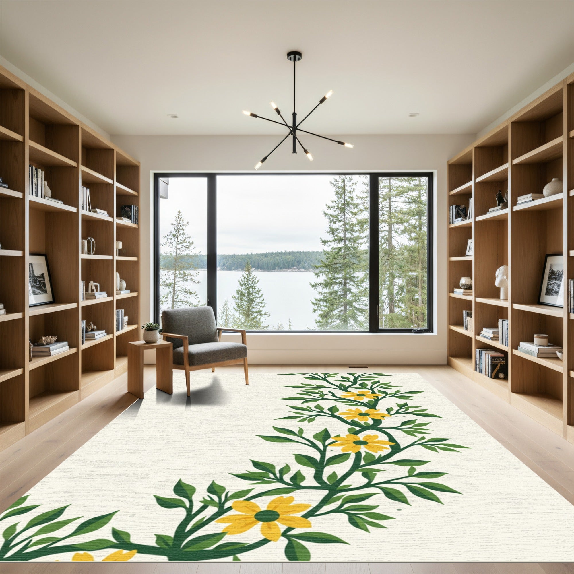 Vibrant Yellow Floral Vine Arrangement Rug