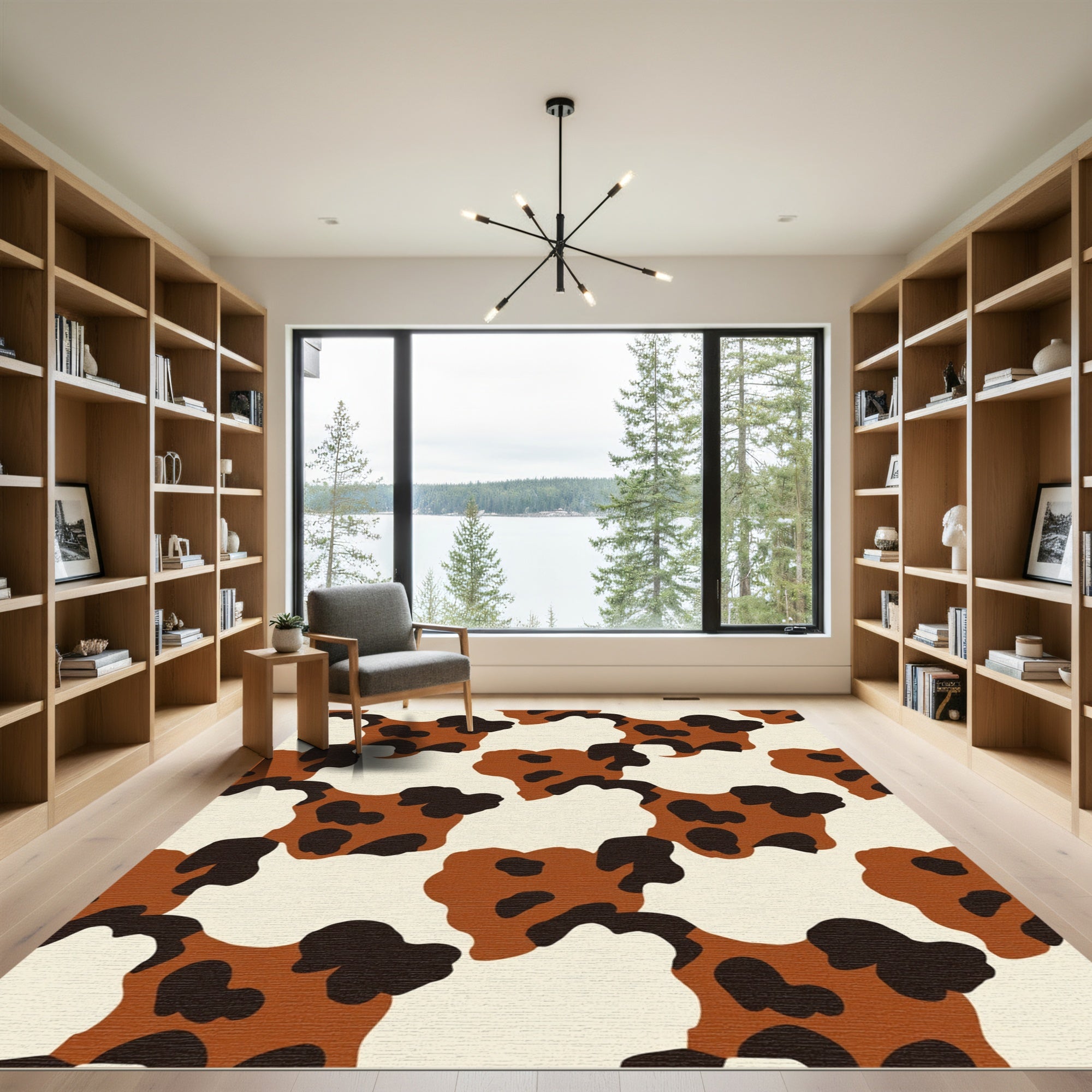 Brown White Spotted Organic Shapes Rug