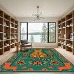 Bold Orange Tiger Green Floral Rug
