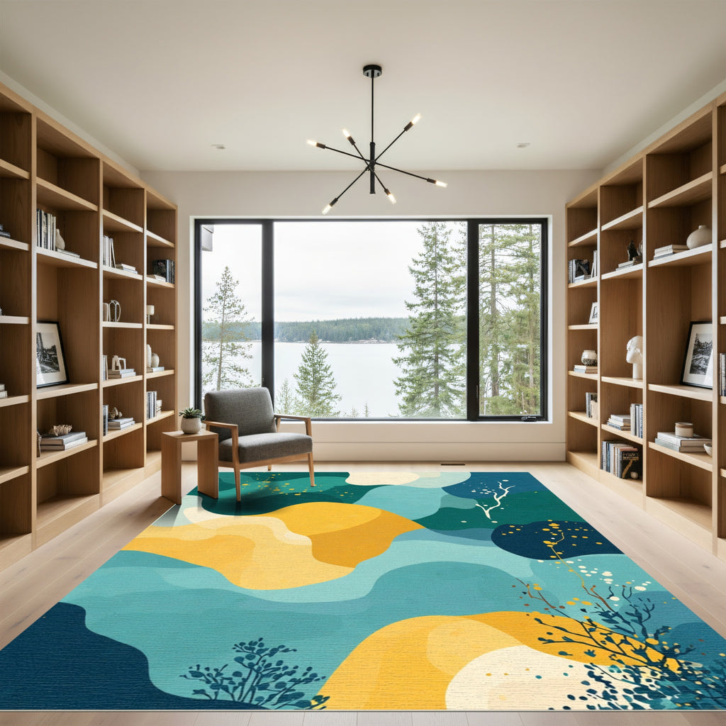 Oceanic Abstract Teal Yellow Flow Rug