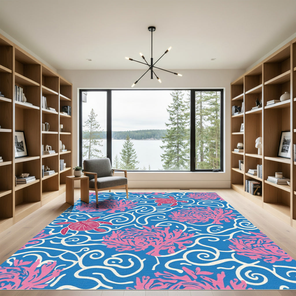 Pink Coral Turtle Ocean Swirl Rug