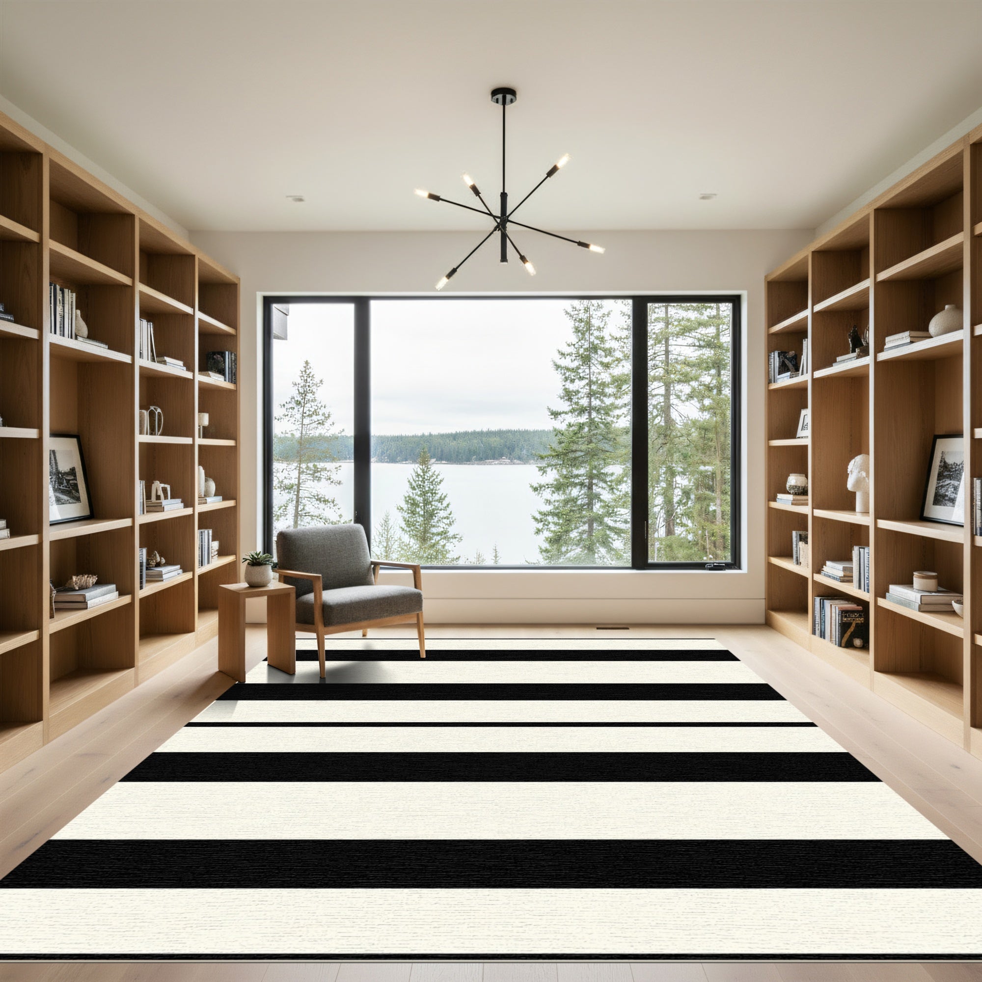 Bold Black Ivory Striped Rug