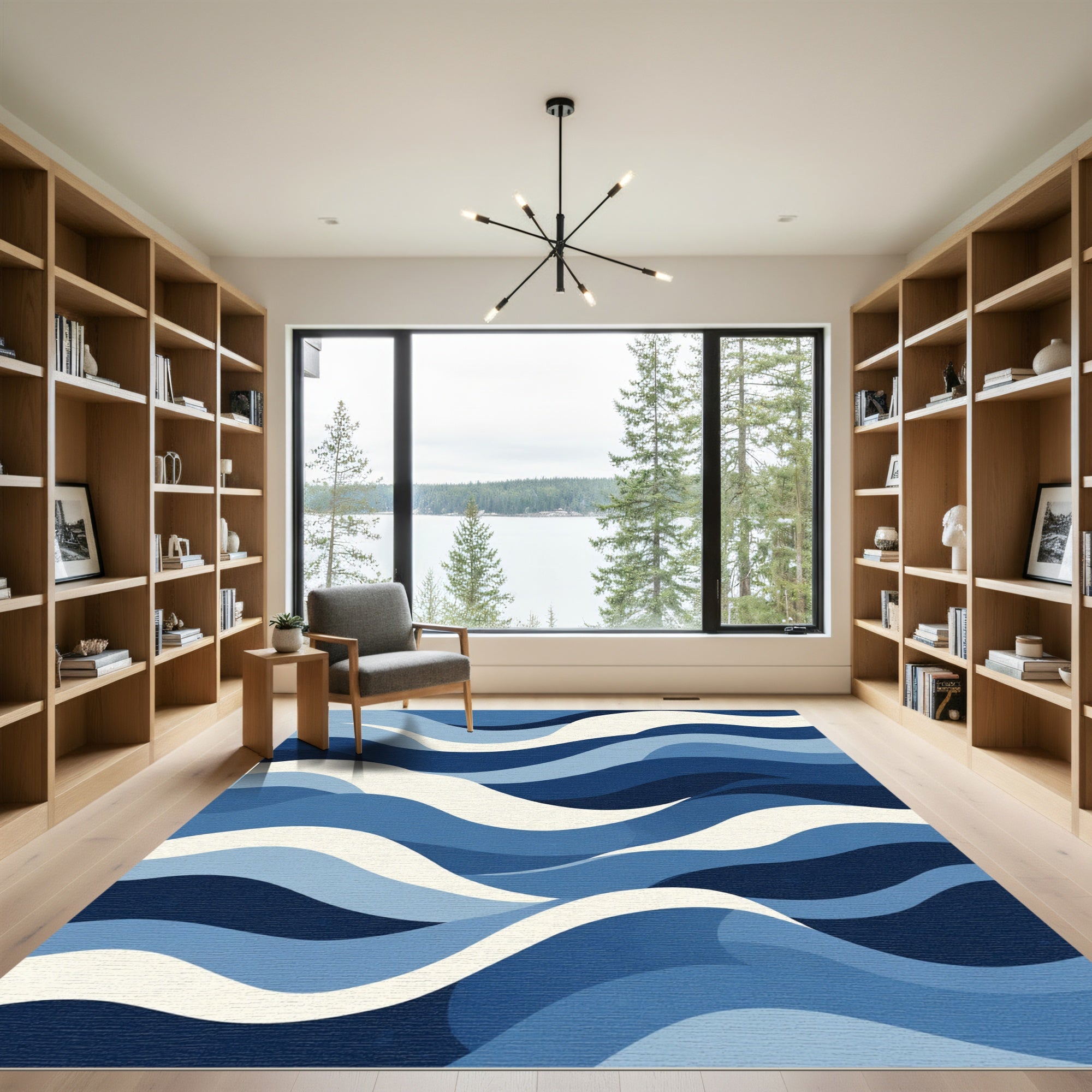 Deep Blue Ocean Waves Abstract Rug