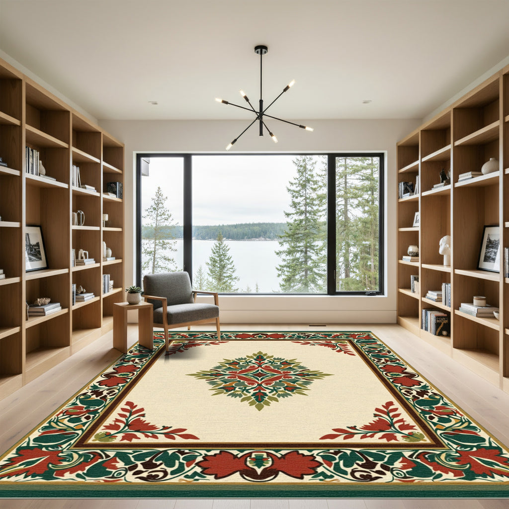 Crimson Green Floral Mandalas Rug