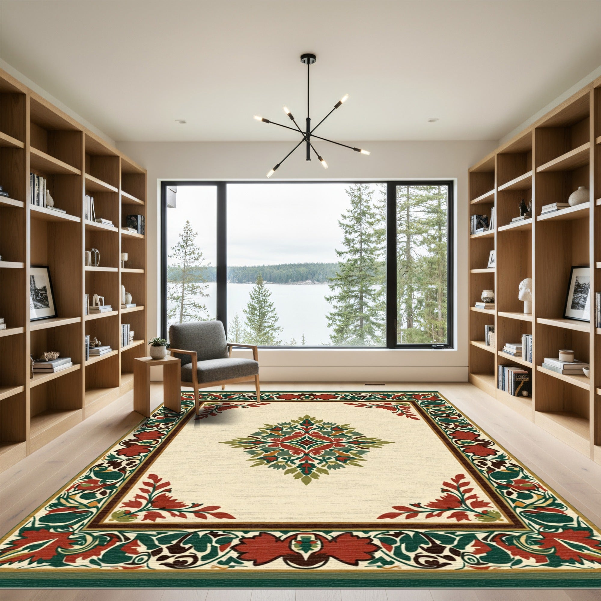 Crimson Green Floral Mandalas Rug