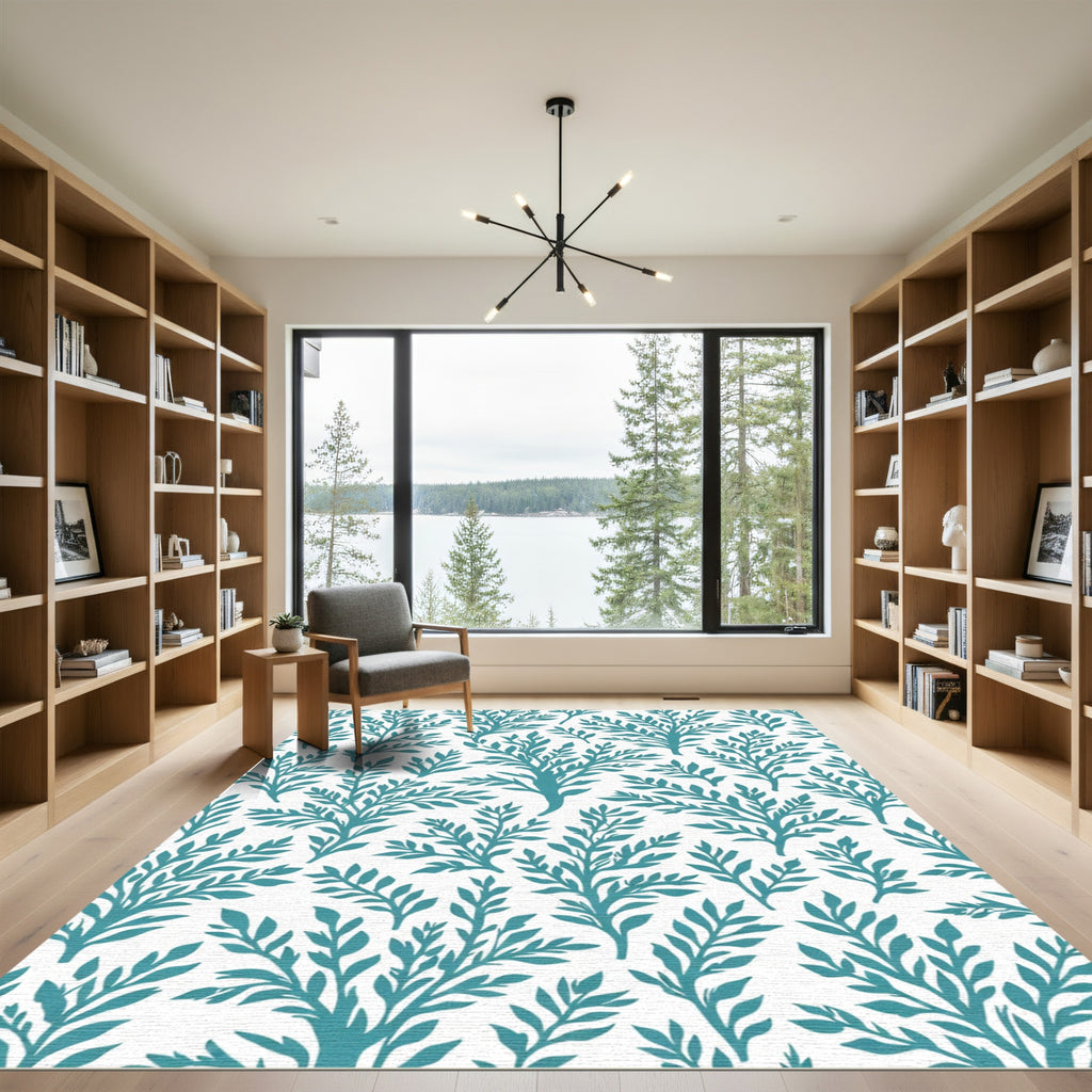 Teal Leafy Branch Repeats Rug