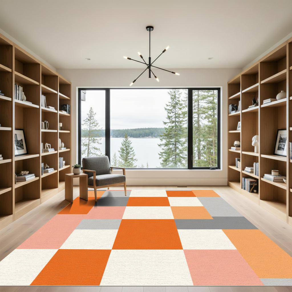 Modern Geometric Blocks Orange Cream Gray Rug