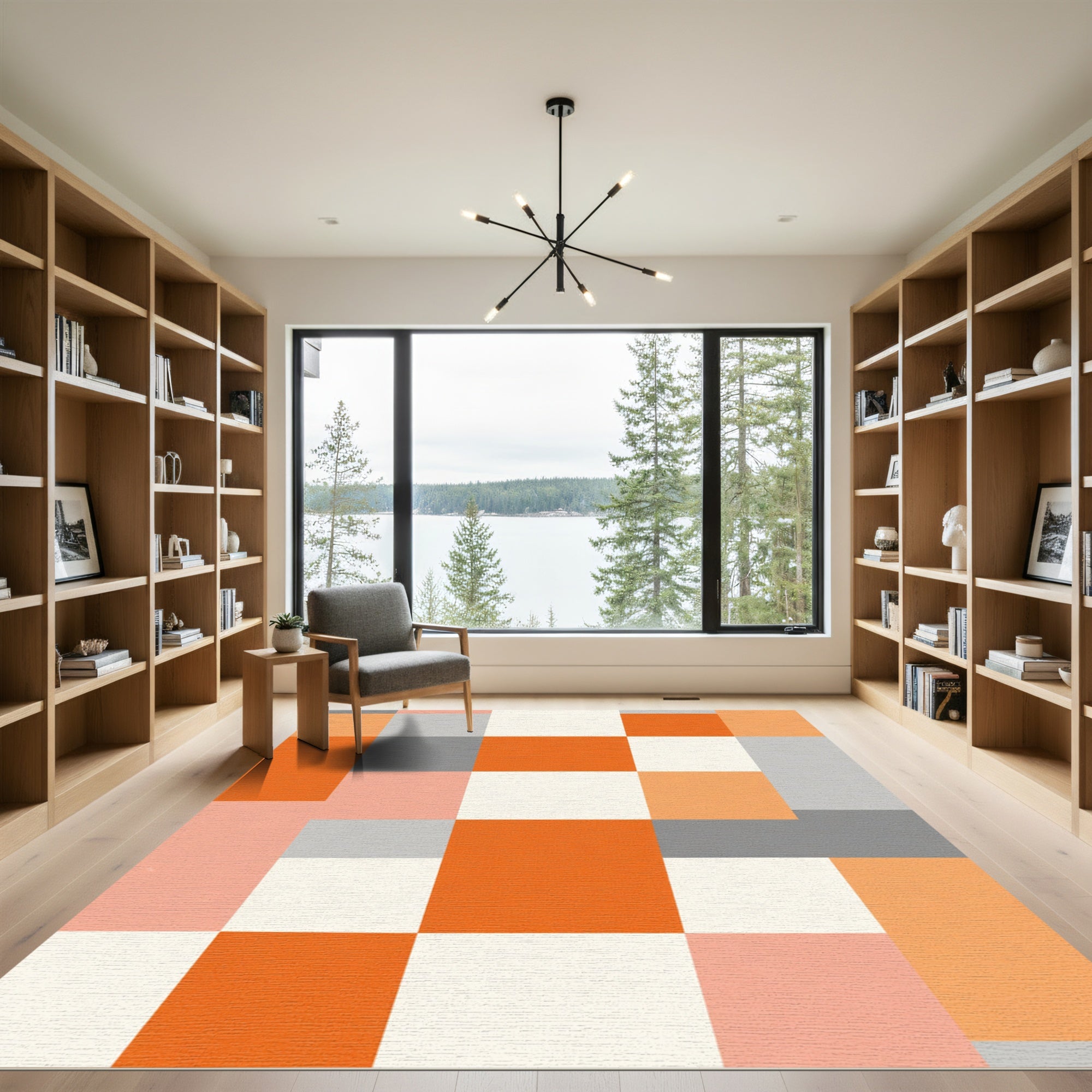 Modern Geometric Blocks Orange Cream Gray Rug