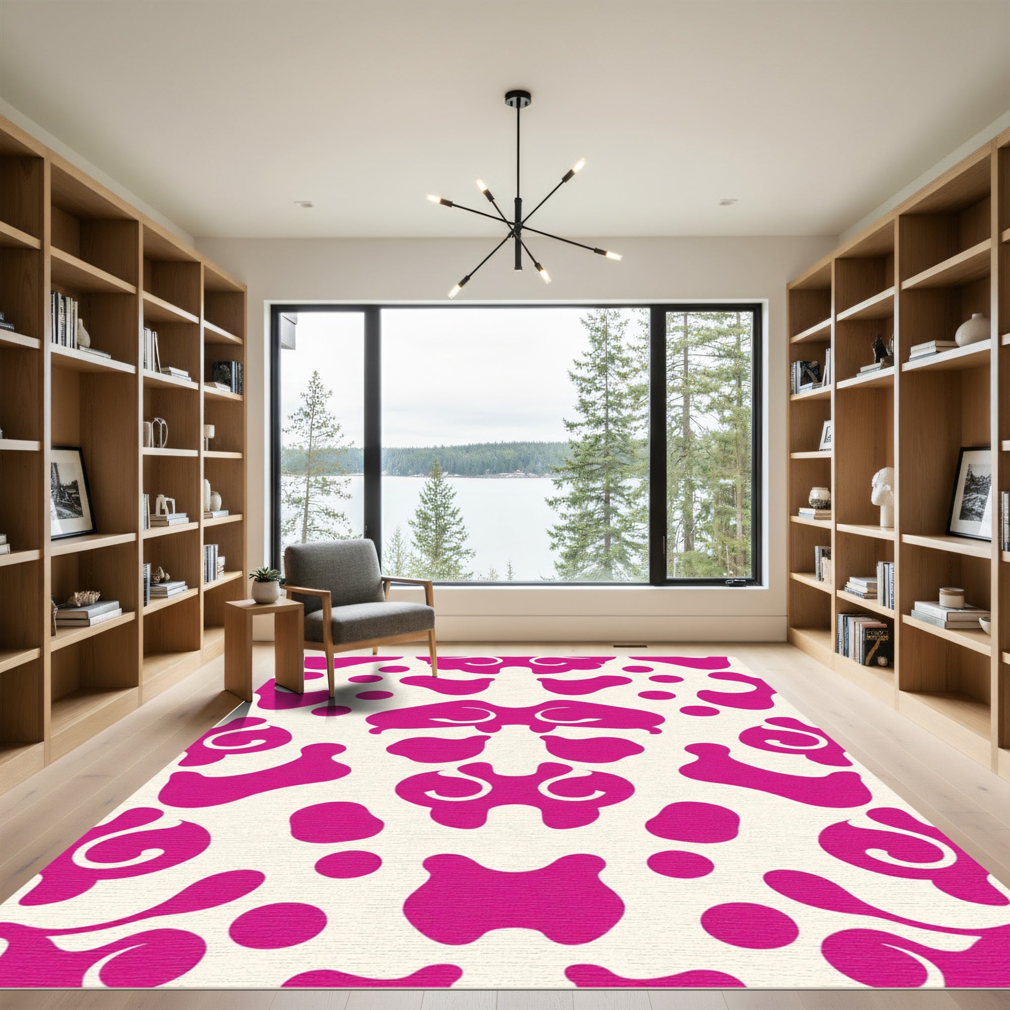 Fuchsia Abstract Spots Contemporary Rug