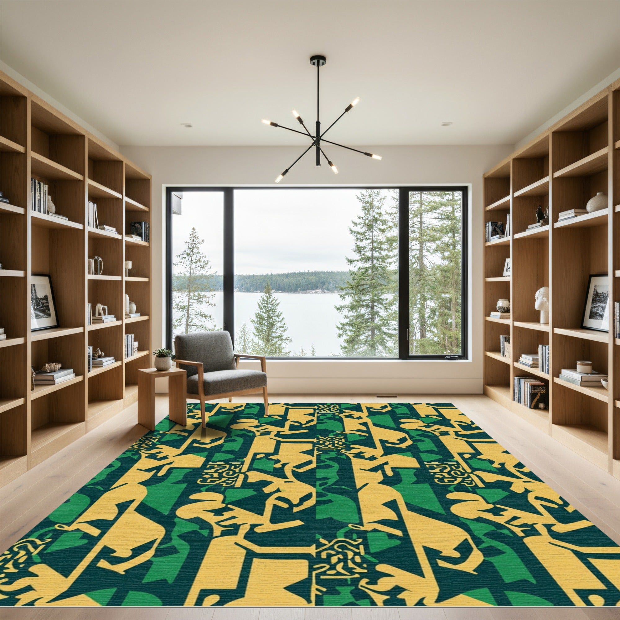 Bold Yellow Green Abstract Figures Rug