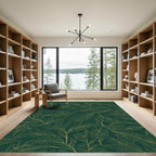 Elegant Gold Leaf Branches on Emerald Rug
