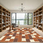 Terracotta Brown Cream Brickwork Rug