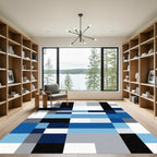 Abstract Blue Gray White Squares Rug