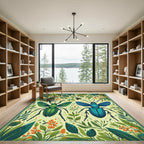 Vibrant Emerald Teal Beetles Botanical Garden Rug