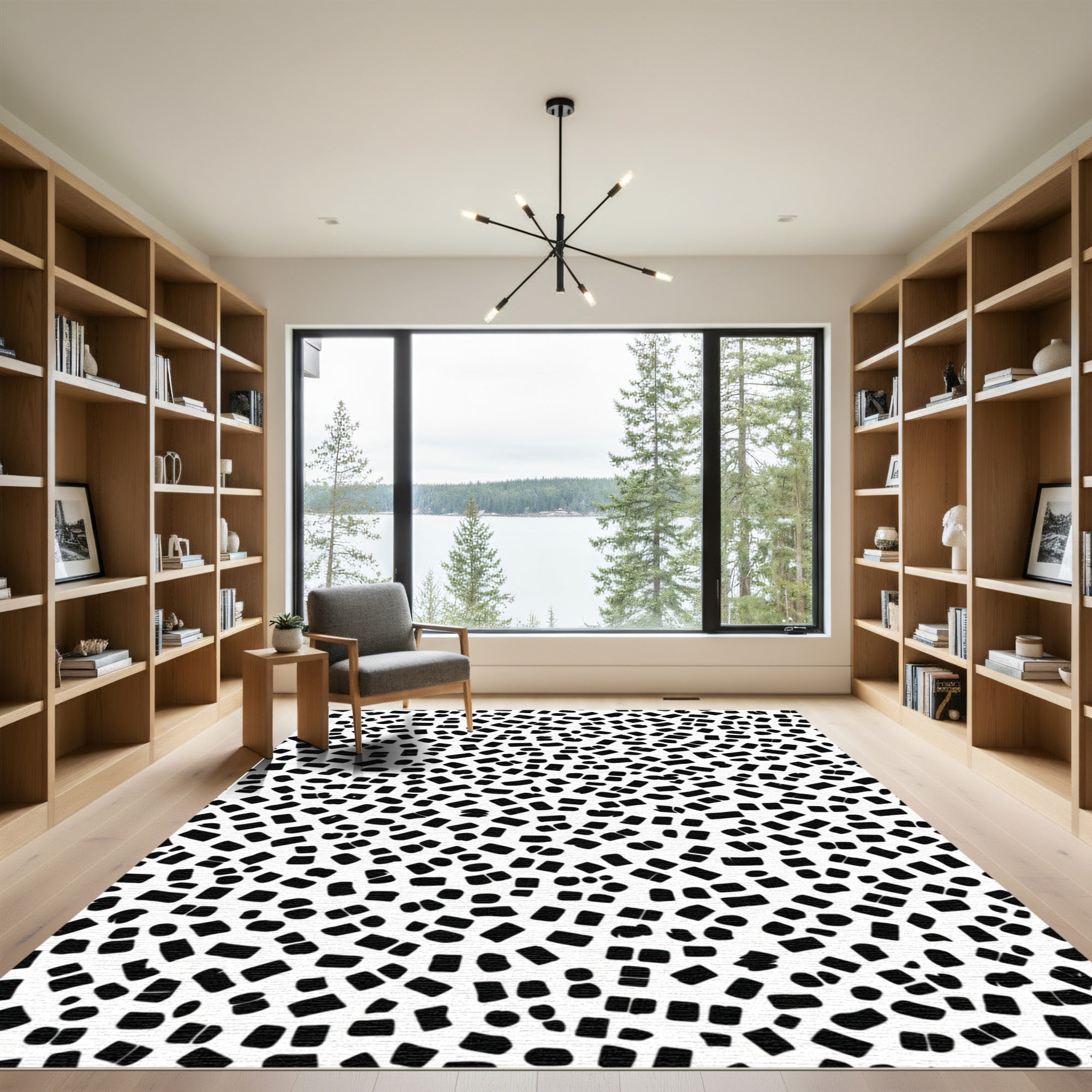 Scattered Black Rectangle White Background Rug