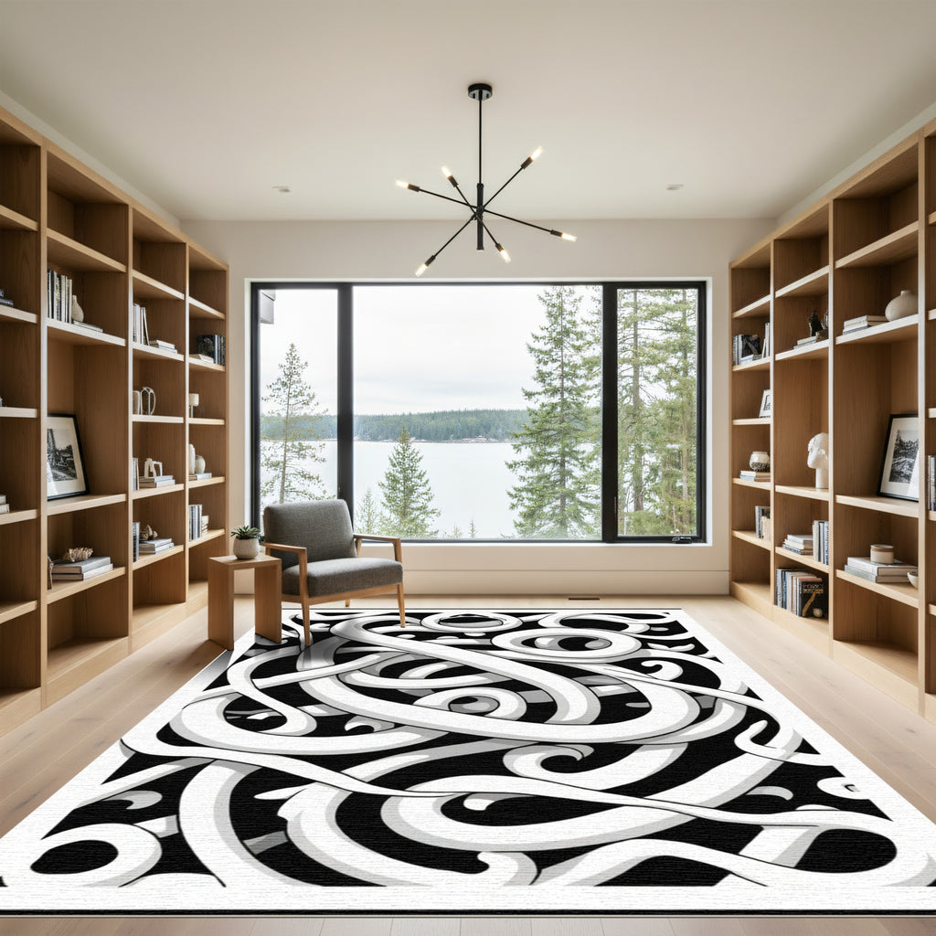 Dynamic White Abstract Intertwined Ribbons Rug