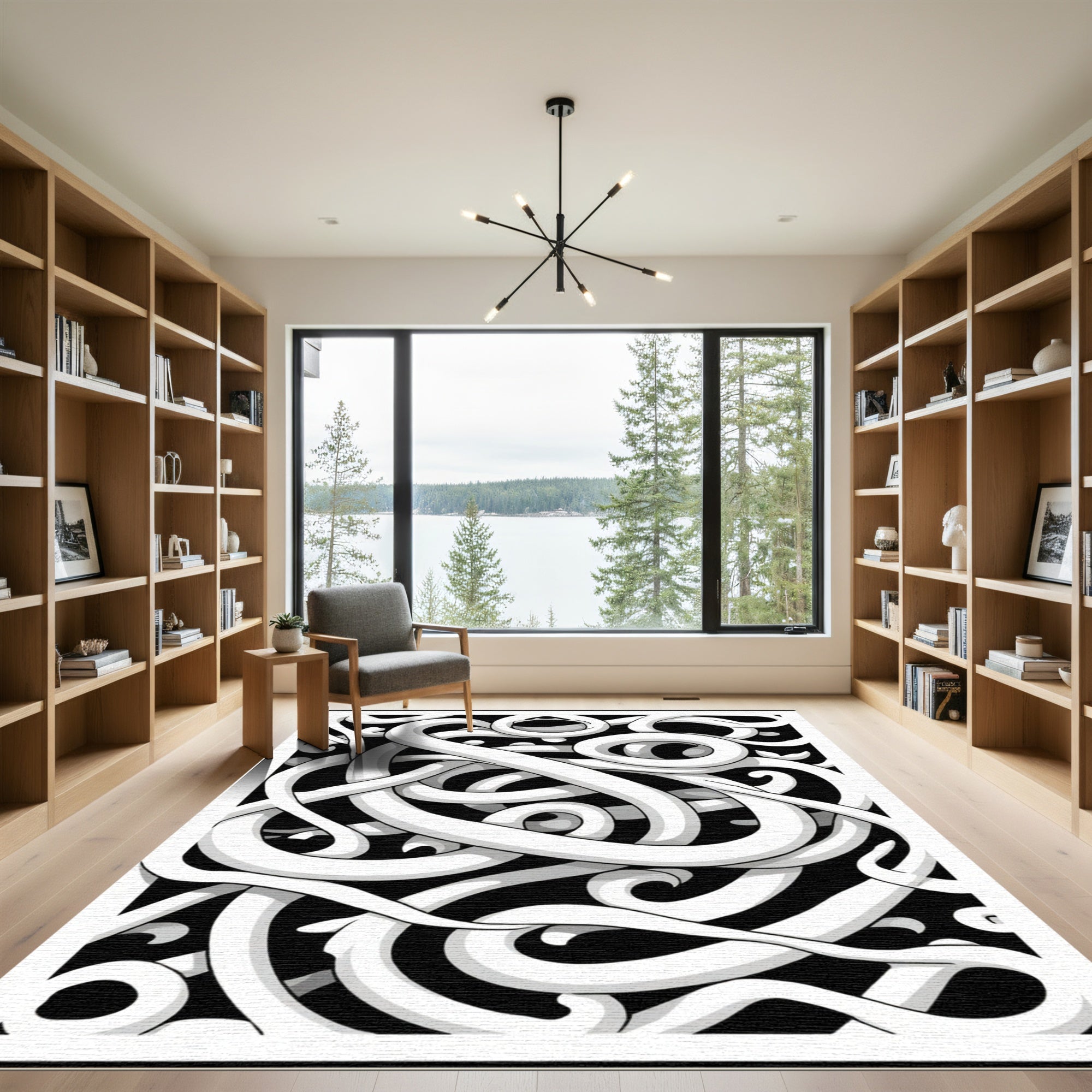 Dynamic White Abstract Intertwined Ribbons Rug