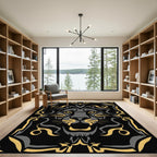 Ferocious Black Golden Lion Face Rug