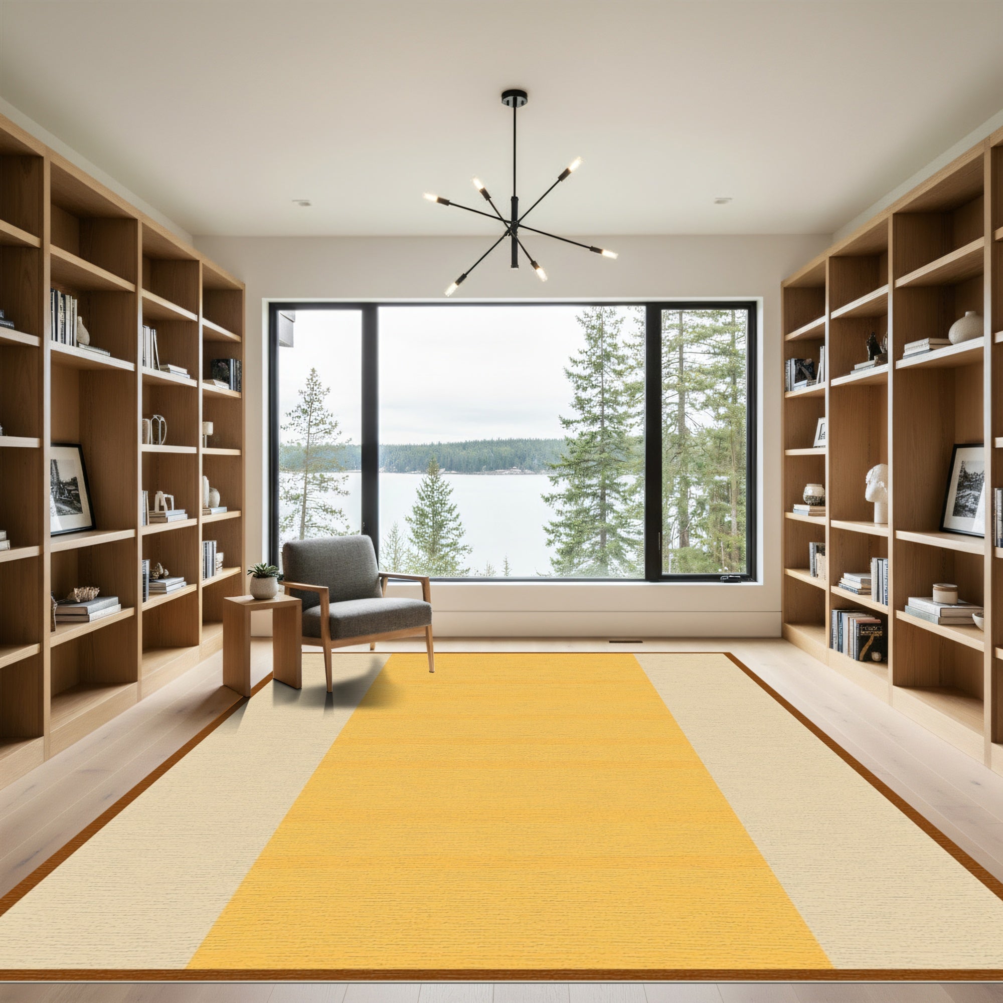 Golden Ochre Cream Color Block Rug