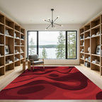 Crimson Abstract Flowing Waves Rug